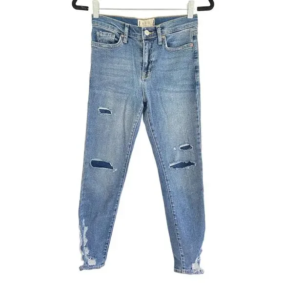 FREE PEOPLE About a Girl Distressed High Rise Ankle Skinny Denim Jeans Size 26 - Picture 3 of 11